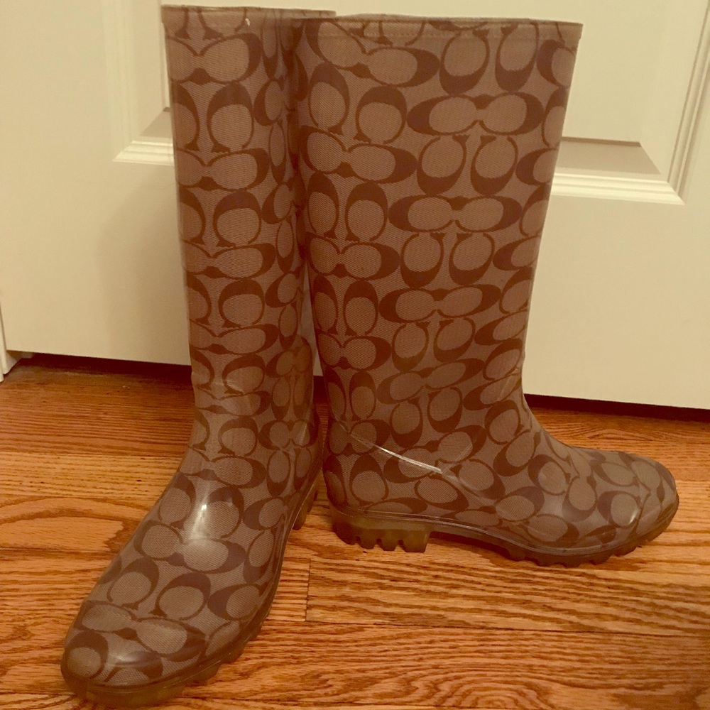 Coach Pixy Rain Boots- Brown, Size 7